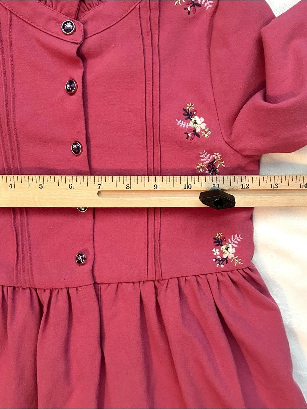 Sergent Major Girls Long Slv Raspberry Dress 6 Floral Embroidery Ruffle Mock